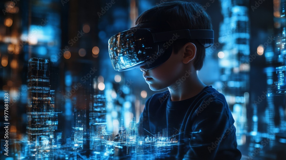 Poster child posing as a vr architect, building virtual spaces, surrounded by holographic models of digital