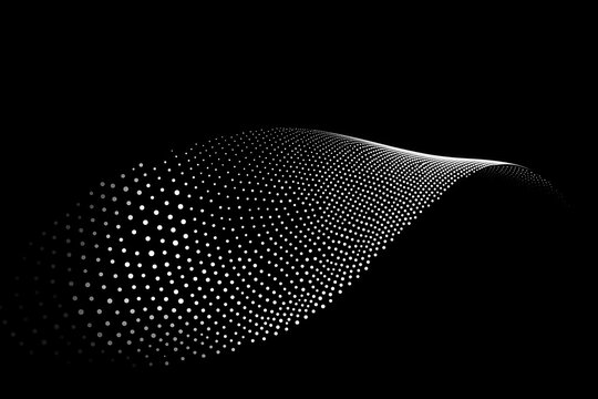 Abstract curved shape of white dots texture. Technology background design.