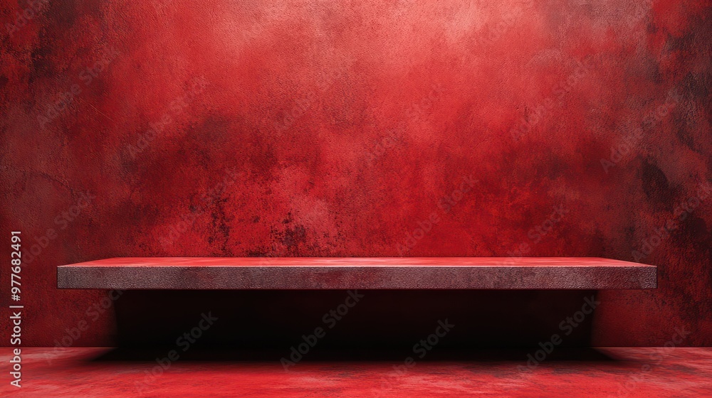 Poster empty red old textured background and stand display or shelf with studio for showing or design chris