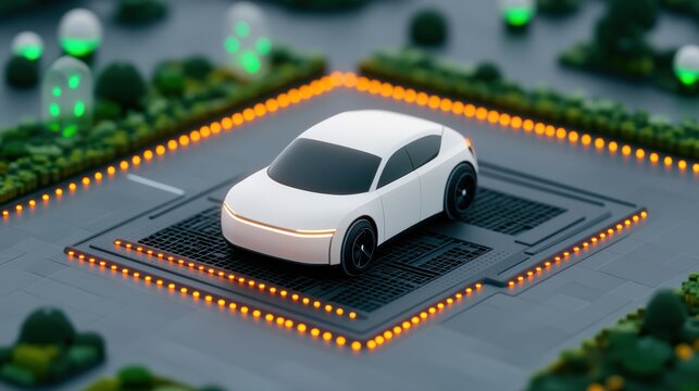 A futuristic electric vehicle showcased in a modern urban environment, highlighting advances in automotive technology and design. - Powered by Adobe