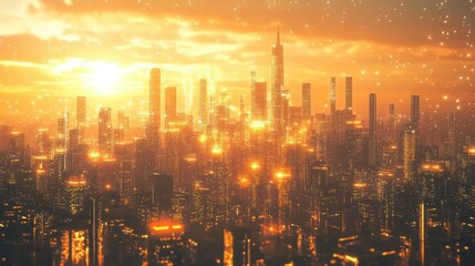 Fototapeta premium Golden Happy New Year 2025 on a City Skyline, Festive Celebration Design, Bright Future and New Beginnings, Generative AI