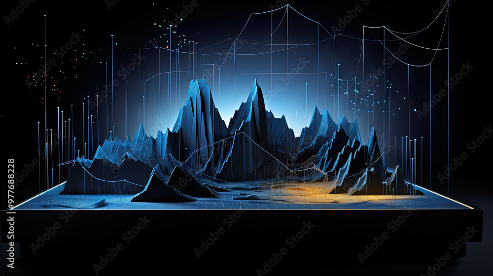 Poster Abstract business graph in mountain style. Data connection concept element for business