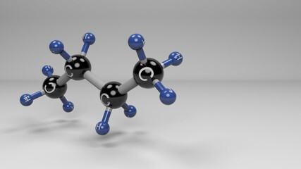 Butane molecule. Molecular structure of hydrocarbon gas used as fuel for stoves and lighter fluid. 