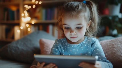 Portrait of child virtual assistant, managing emails and client inquiries on a tablet, multitasking efficiently.