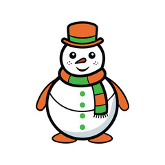 Frosty Snowman with Scarf and Hat . Vector Illustration Design on White Background 