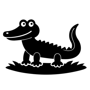 recommend clip art: Vector alligator character animal. silhouette cartoon style illustration black crocodile on transparent background