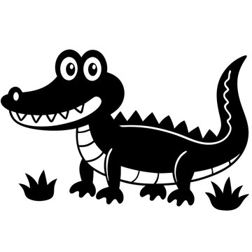 recommend clip art: Vector alligator character animal. silhouette cartoon style illustration black crocodile on transparent background