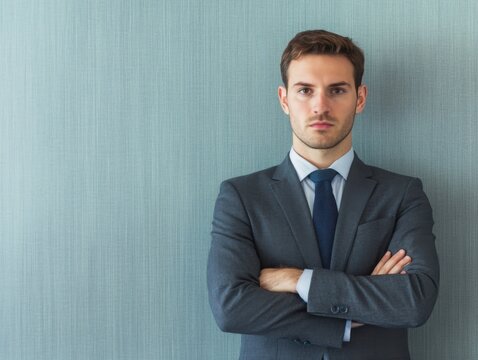 Businessman with crossed arms listening during a negotiation, strategy, defensive position in negotiation
