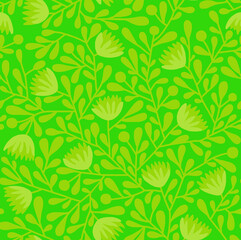 Fototapeta premium A hand-drawn floral pattern in bright green colors.Seamless pattern.
