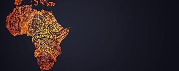 Naklejka premium Artistic outline of the African continent with intricate patterns on a dark background
