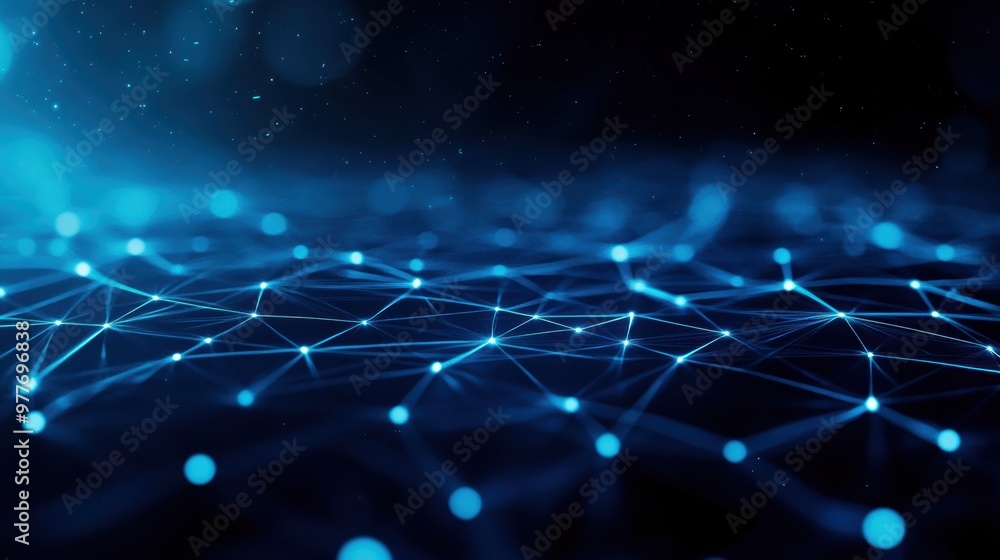 Aufkleber a mesmerizing abstract view of a digital network, featuring glowing blue lines and points on a dark 