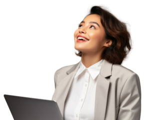 PNG Mixed race female laptop electronics surprised.