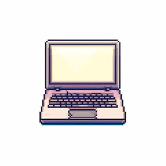 A cool retro 8 bit game art style image of wireless laptop on a white background