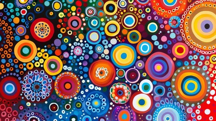 Colorful abstract circles create a vibrant visual display in an artistic composition filled with...