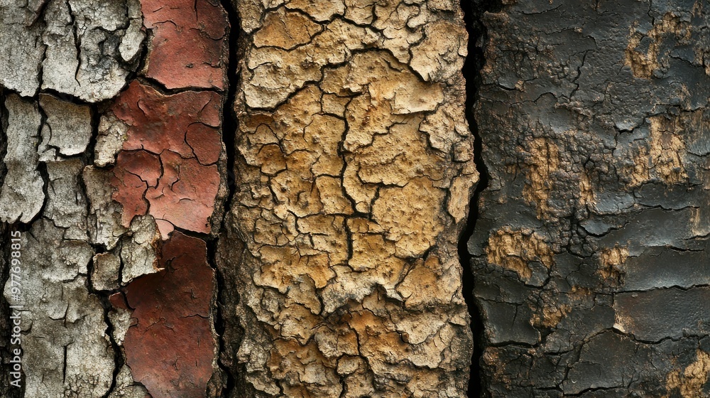 Poster close-up of tree bark with three different textures