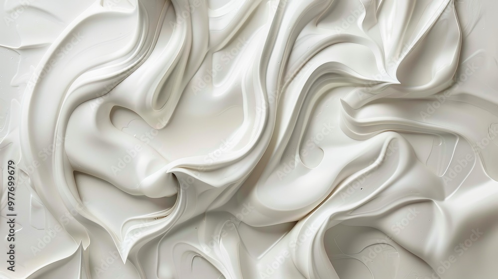 Poster soft white fabric draped elegantly with flowing creases and folds creating a serene texture and appe