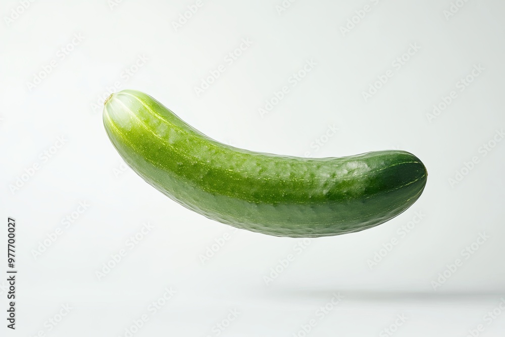 Poster Fresh Green Cucumber Floating Against a Minimalistic Background for Culinary Presentation