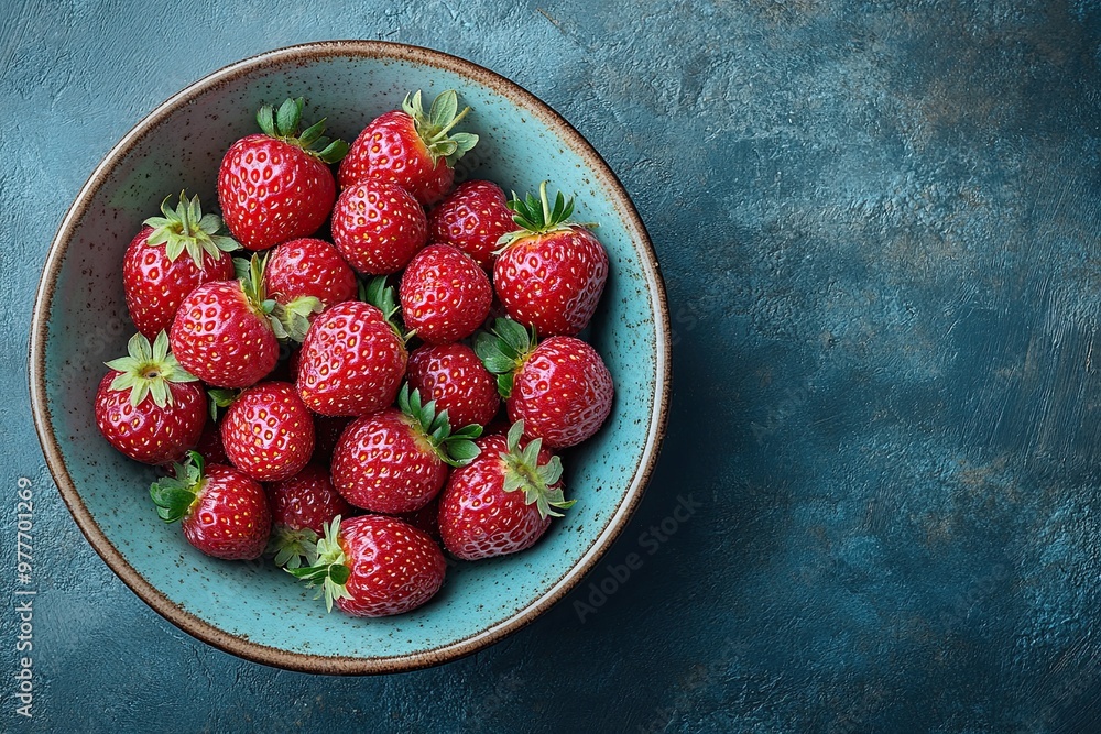 Aufkleber freshly harvested strawberries in a rustic bowl on a textured surface