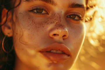 A woman with brown hair and freckles is smiling at the camera