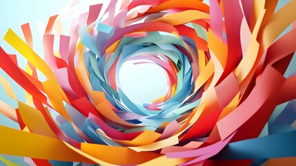 Abstract Paper Tornado: A swirling tornado of colorful paper strips, floating in mid-air, creating a dynamic and chaotic abstract form. 
