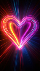 Colorful light rays forming neon heart shape