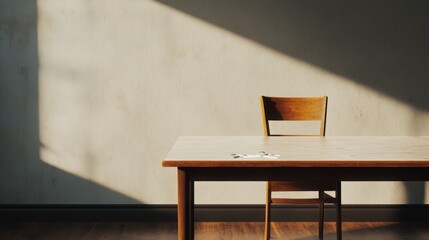 Torn family portrait on an empty dining table, [estrangement], [fractured relationships and homes]