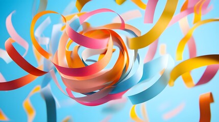 Abstract Paper Tornado: A swirling tornado of colorful paper strips, floating in mid-air, creating a dynamic and chaotic abstract form. 
