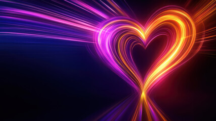 Abstract neon heart with fast-moving light