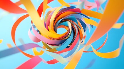 Abstract Paper Tornado: A swirling tornado of colorful paper strips, floating in mid-air, creating a dynamic and chaotic abstract form. 
