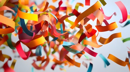 Abstract Paper Tornado: A swirling tornado of colorful paper strips, floating in mid-air, creating a dynamic and chaotic abstract form. 
