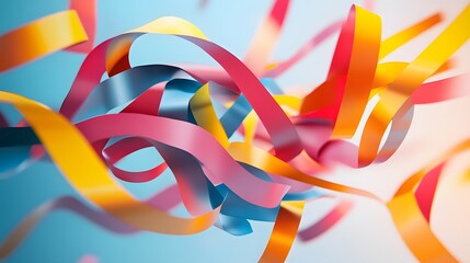 Abstract Paper Tornado: A swirling tornado of colorful paper strips, floating in mid-air, creating a dynamic and chaotic abstract form. 
