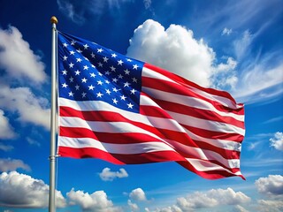 Obraz premium Vibrant American flag waving freely in the gentle summer breeze, its red, white, and blue colors popping against