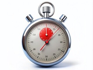 Vibrant analog stopwatch with red second hand sweeping around circular face, measures time intervals over thirty