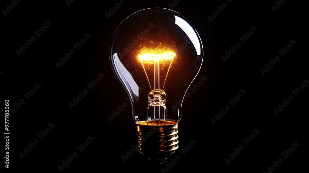 Poster A high-resolution image of a light bulb with a glowing filament, symbolizing a bright new idea or breakthrough concept against a dark background.