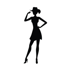 a Young lady standing stylish pose, silhouette vector art, isolated white background 