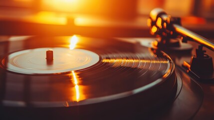 Vintage retro music vinyl player with records poster in an old stylish setting