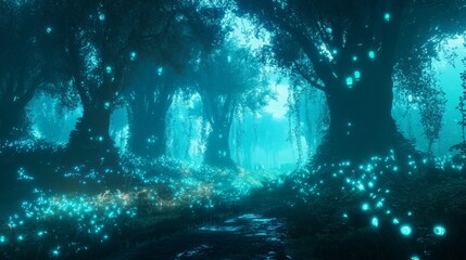 Enchanting Blue Forest Path.