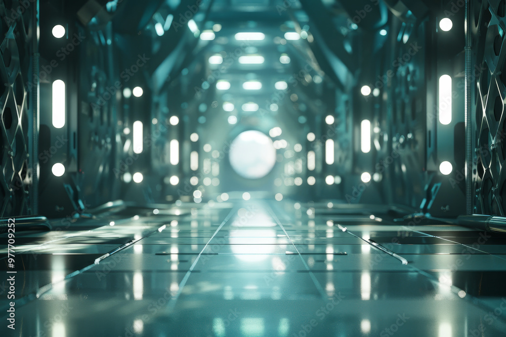 Poster a futuristic space station with a large circular window