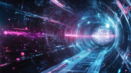 Obraz premium Futuristic Tunnel With Glowing Lights.