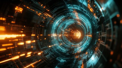 Obraz premium Abstract Digital Tunnel with Glowing Lights.