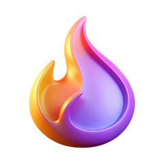 3D fire icon with holographic colors in plastic style. Isolated flame sign as a design element