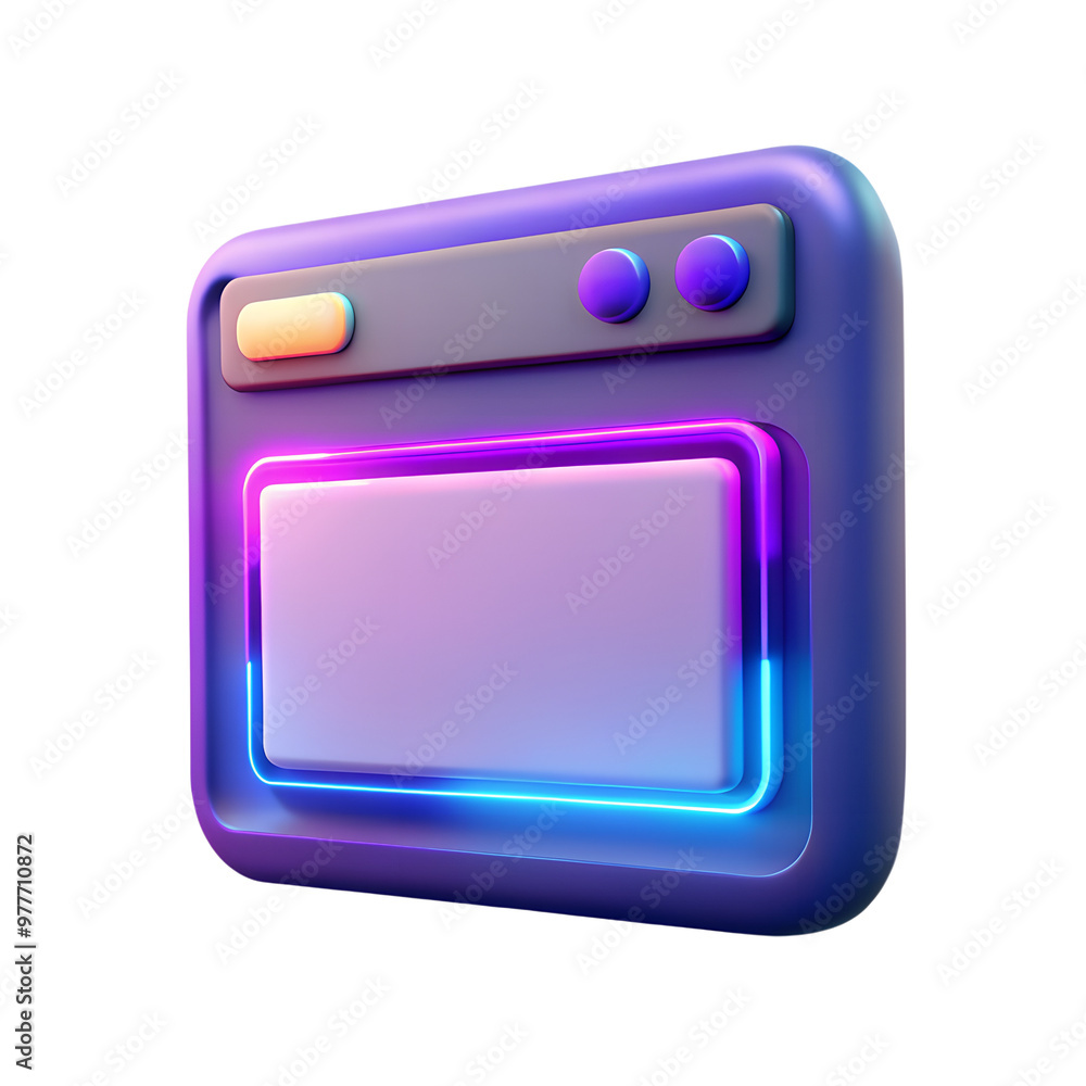 Poster 3d user interface window icon with holographic neon colors. isolated ui window sign as a design elem