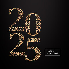 2025, numbers from golden confetti. Watercolor illustration. Shining banner from glitter Happy New Year. Holiday template for calendar, planner, postcard, invitation, banner, flyer, layout