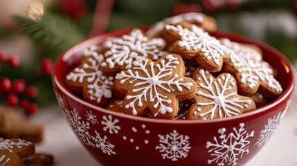 Fototapeta premium Holiday gingerbread cookies in a festive red and white jar