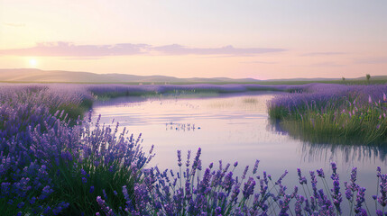 Obraz premium Lavender Field with River