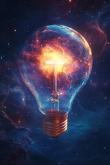 Light Bulb Floating Through the Cosmos with Bioluminescent Glow