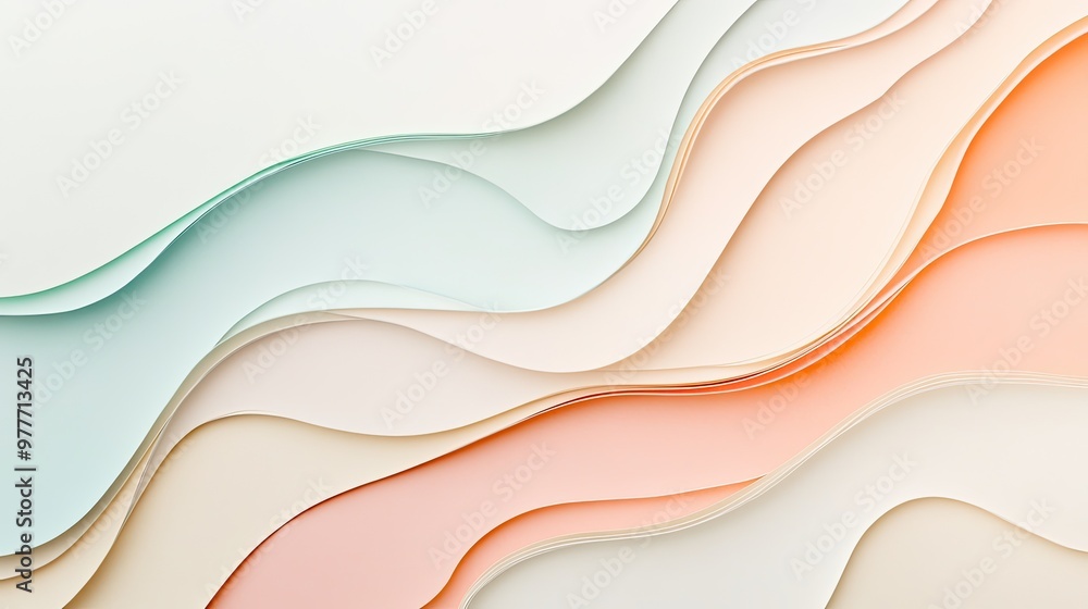 Poster a pastel-colored paper cutout design with fluid lines and abstract shapes, leaving wide-open copy sp