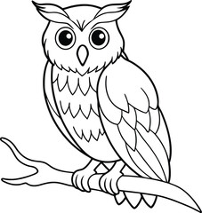 Owl bird line art vector illustration featuring a cute owlet character ideal for fun coloring pages and owl logo designs