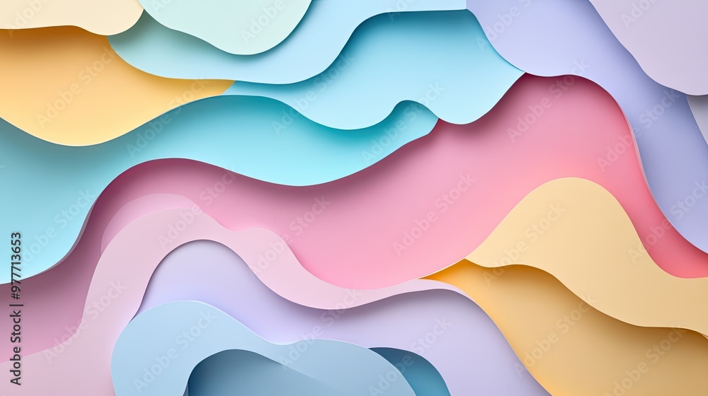 Fototapete a pastel-toned paper cutout design with soft, flowing shapes and plenty of white space for adding te