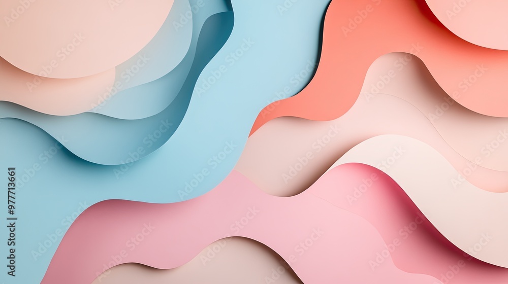 Fototapete a pastel-toned paper cutout design with soft, flowing shapes and plenty of white space for adding te